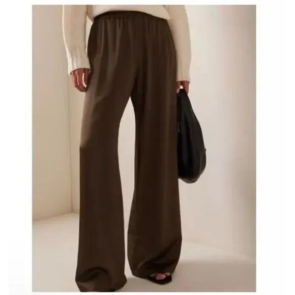 Jenni Kayne Sz XL Denim Pant Wide Leg Satin Silky Pants Green